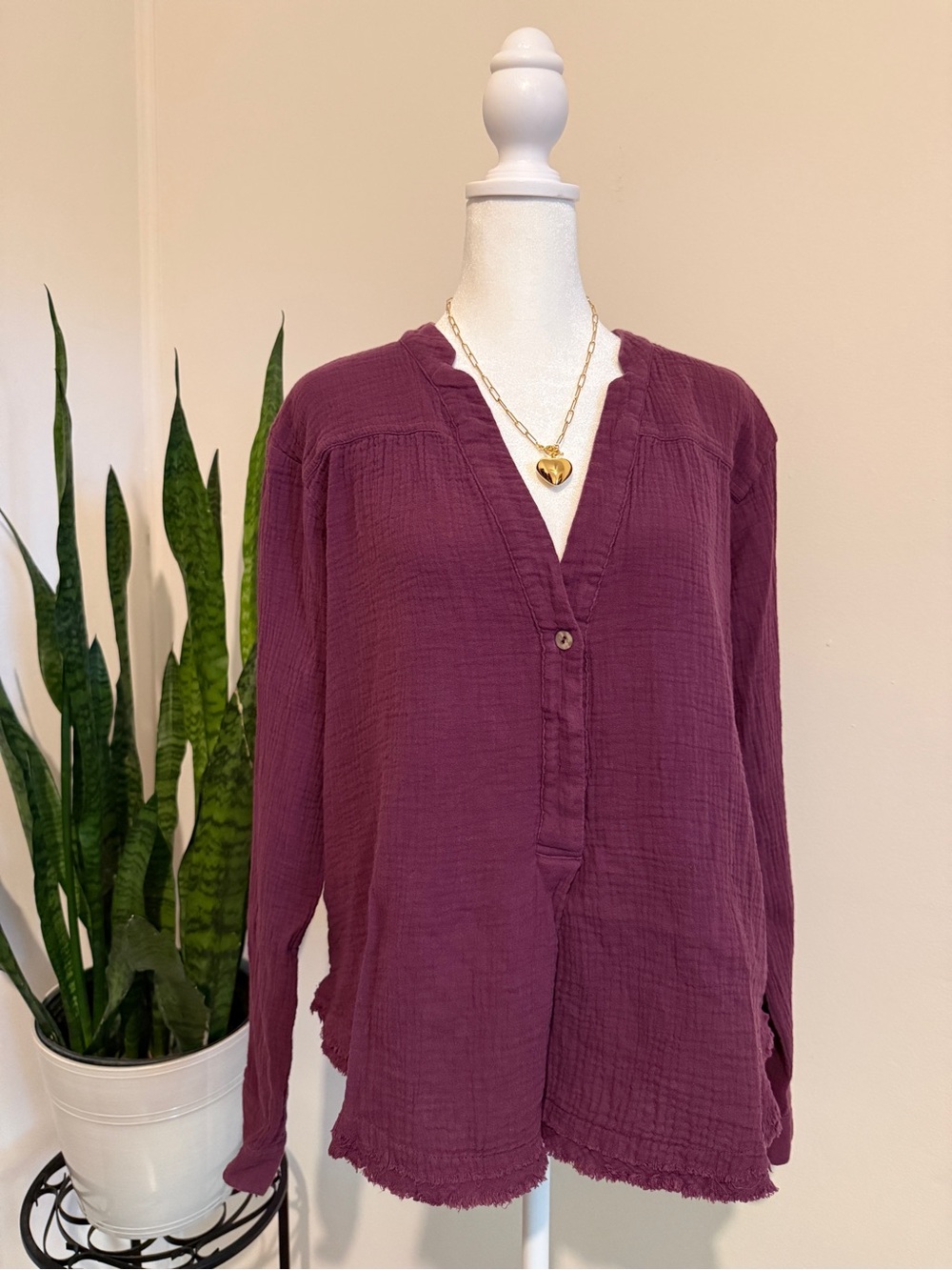 Free People | Plum Gauze V-Neck Button Tunic